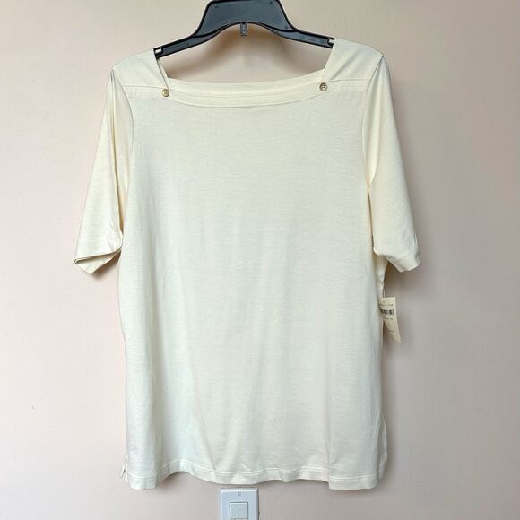 Coldwater Creek Top XL Short Sleeve Cream Supima Cotton Boat Neck Pullover NWT - Picture 1 of 9